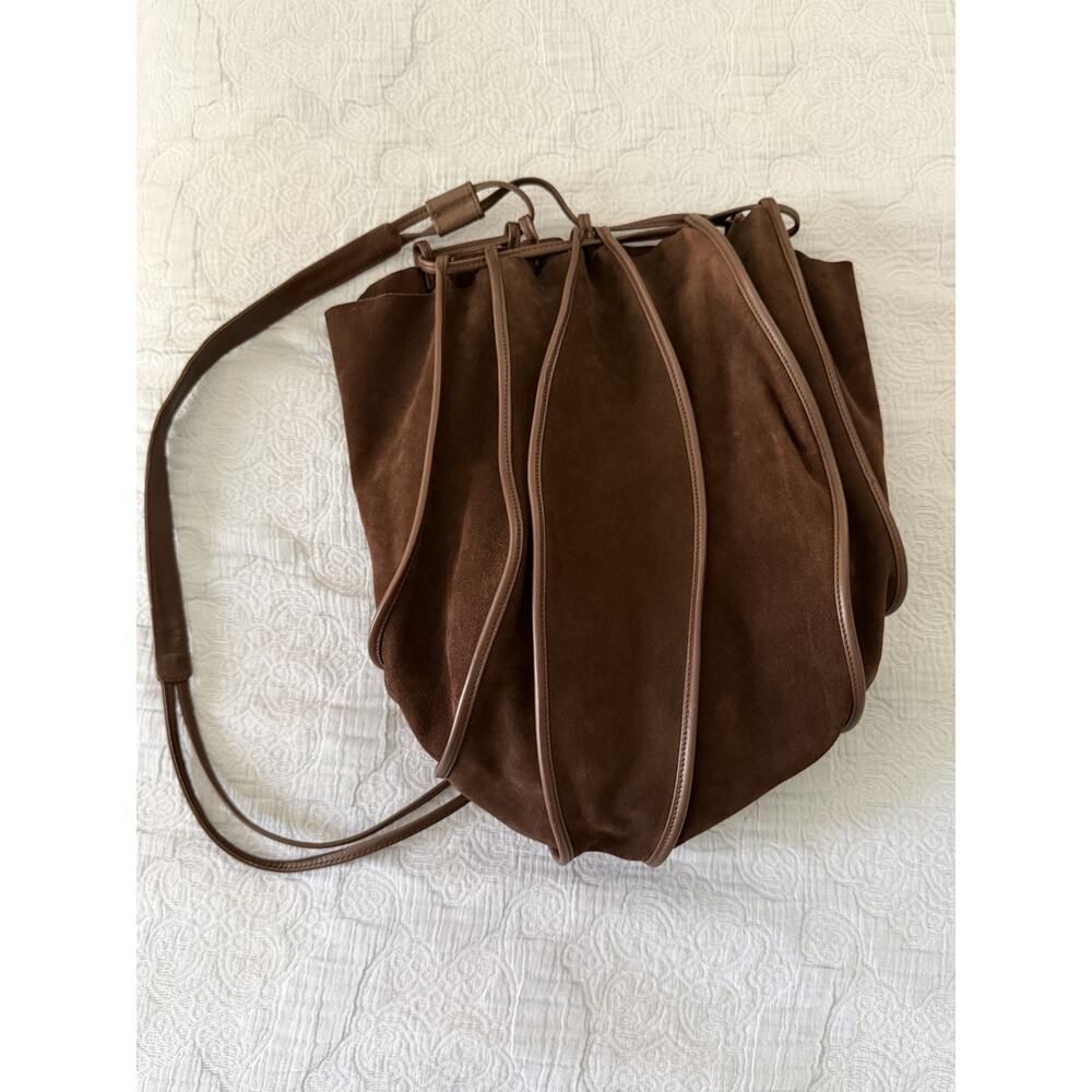 DeVecchi Hamilton Hodge‎ Vintage Brown Suede Sling Purse Bag Italy Designer VTG